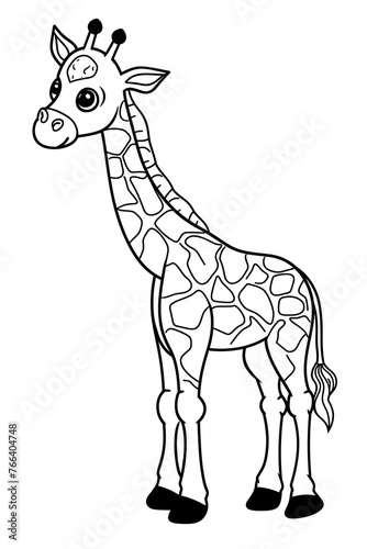 Safari animals friendly cartoon characters collection, girrafe ,Black outline coloring book vector illustrations