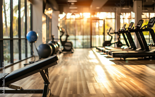 Fitness equipment in the gym created with Generative AI tecnology. 