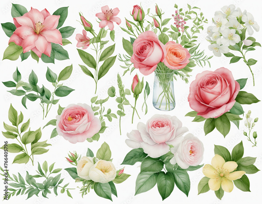 Collection of Watercolor Floral Arrangements for Greeting Cards, Invitations, Crafts, and Journals colorful background