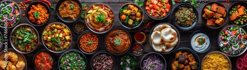 Transform the concept of culinary exploration into a visual feast with an eye-level angle shot featuring a colorful array of traditional dishes from various countries Let the image evoke  photo
