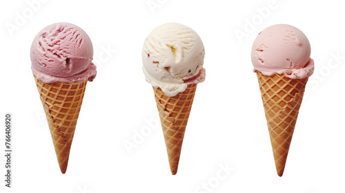 Scoop of ice cream in the cone isolated with transparent background