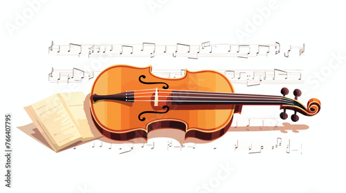 Violin scroll with miusic sheet flat vector isolated