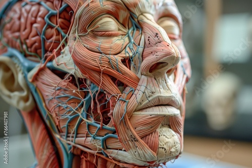 A detailed anatomical model showcases the complex structures within the human face photo