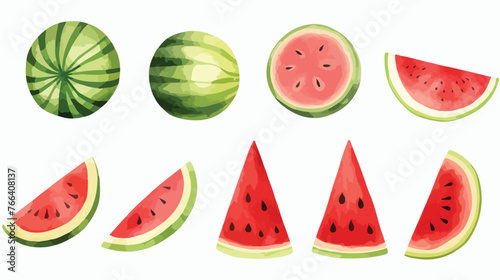 Fototapeta Naklejka Na Ścianę i Meble -  Watercolor watermelon slices pieces different forms 