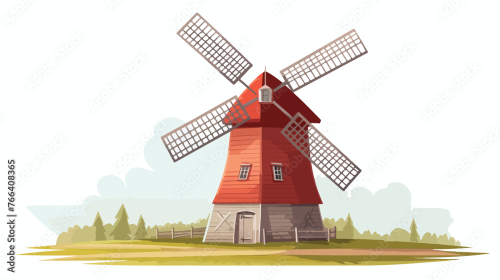 Windmill for electric power production flat vector is
