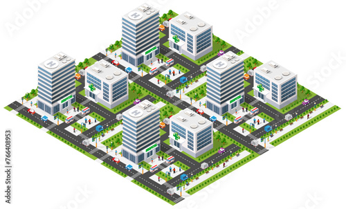 Isometric urban megalopolis top view of the city infrastructure town,