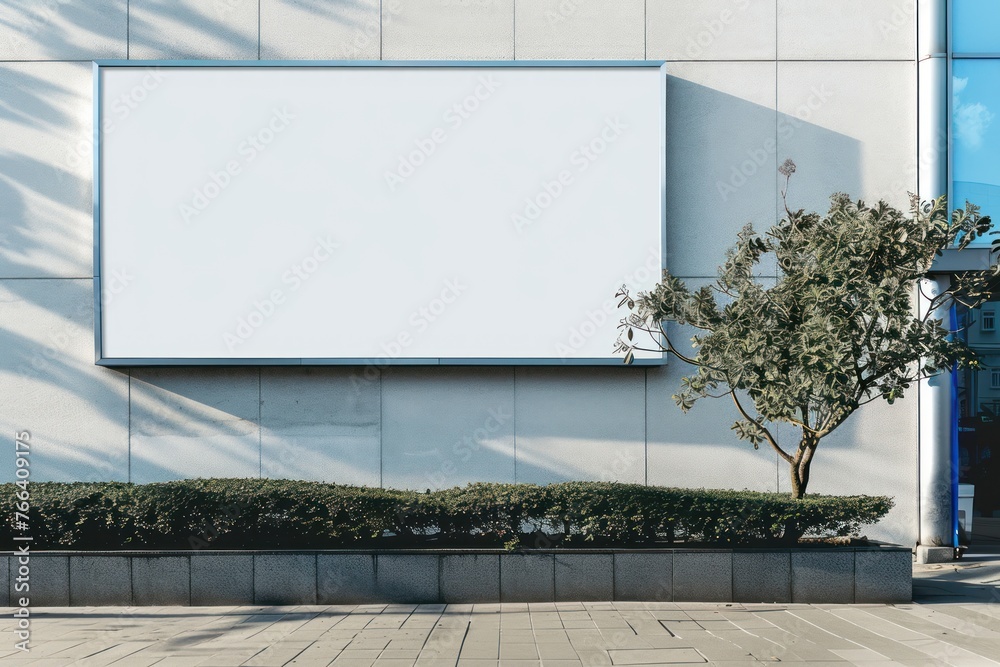 Blank billboard on the wall of a building in the city, mock-up Blank billboard on the wall of a building in the city, mock-up