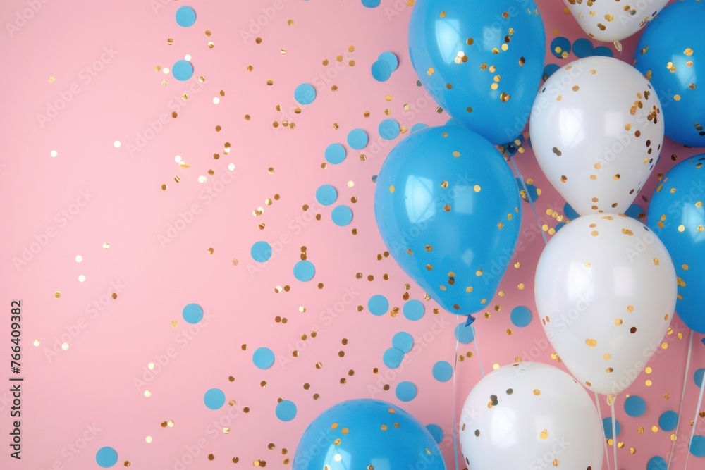 blue and white balloons with golden and blue confetti blue and white balloons with golden and blue confetti
