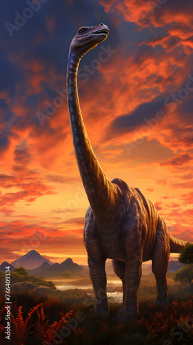 Mesozoic Majesty: The Awe-Inspiring Apatosaurus against a Prehistoric Landscape under Twilight Sky © Adeline