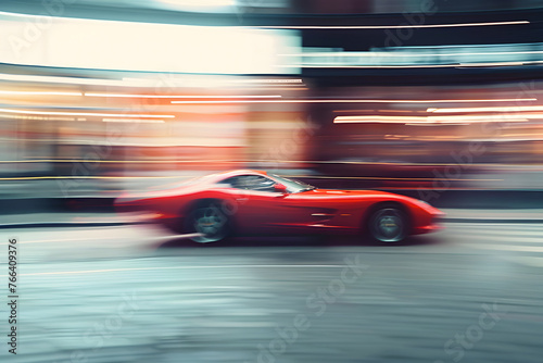 Racing car blur art photography,  a slow motion camera art photography of a sport car on blurred background. A modern car in high speed, a speedy car illustration for a poster and music album. © Graphicsnice