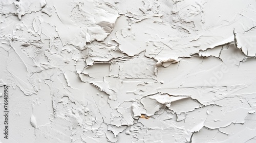 Close-up texture of peeling white paint on a surface, depicting concepts of decay, renovation, or texture contrast for design backgrounds
