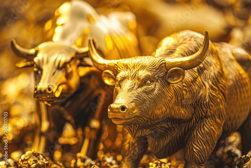 A background of a golden bull and bear, symbolizing the ups and downs of stock markets,