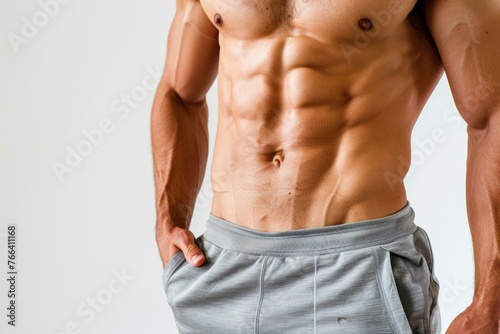 male flawless body waist touch fat cells cellulite Isolated on solid white background