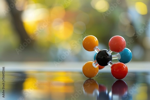 Diagram of a molecular model with background of atomic and molecular science