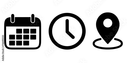Calendar, time, and place icons