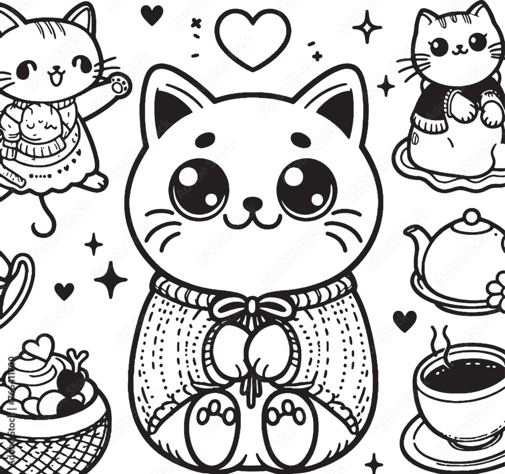 cat coloring page for kids, cat line art vector., children, clip art, clipart, coloring books, coloring page, coloring pages, colouring, kids, line art, adorable, adorable cat, anime, artwork, baby, b
