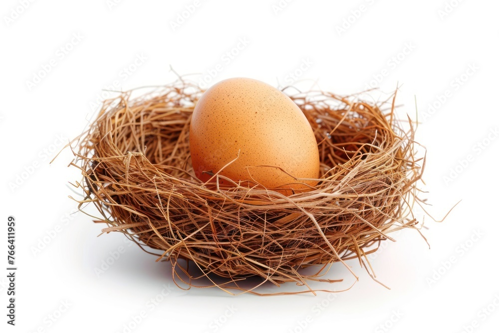 a chicken egg in the nest Isolated on white background a chicken egg in the nest Isolated on white background