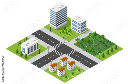 Isometric urban megalopolis top view of the city infrastructure town,
