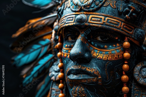 Face of an Aztec warrior on a black background © Igor