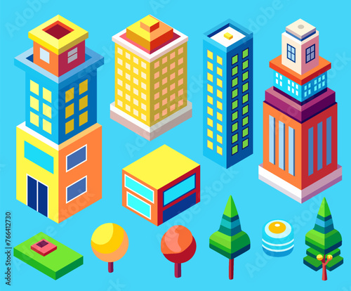 Isometric urban megalopolis top view of the city infrastructure town,