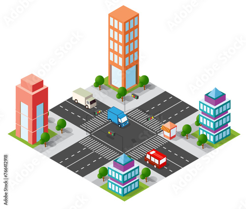 Isometric urban megalopolis top view of the city infrastructure town,