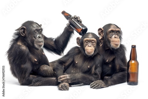 Group monkeys with beer bottles photo