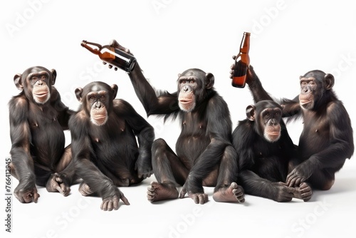 Group monkeys with beer bottles