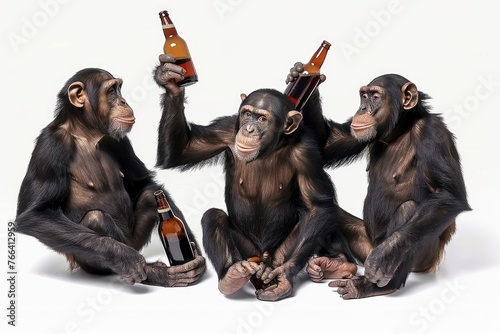 Group monkeys with beer bottles photo