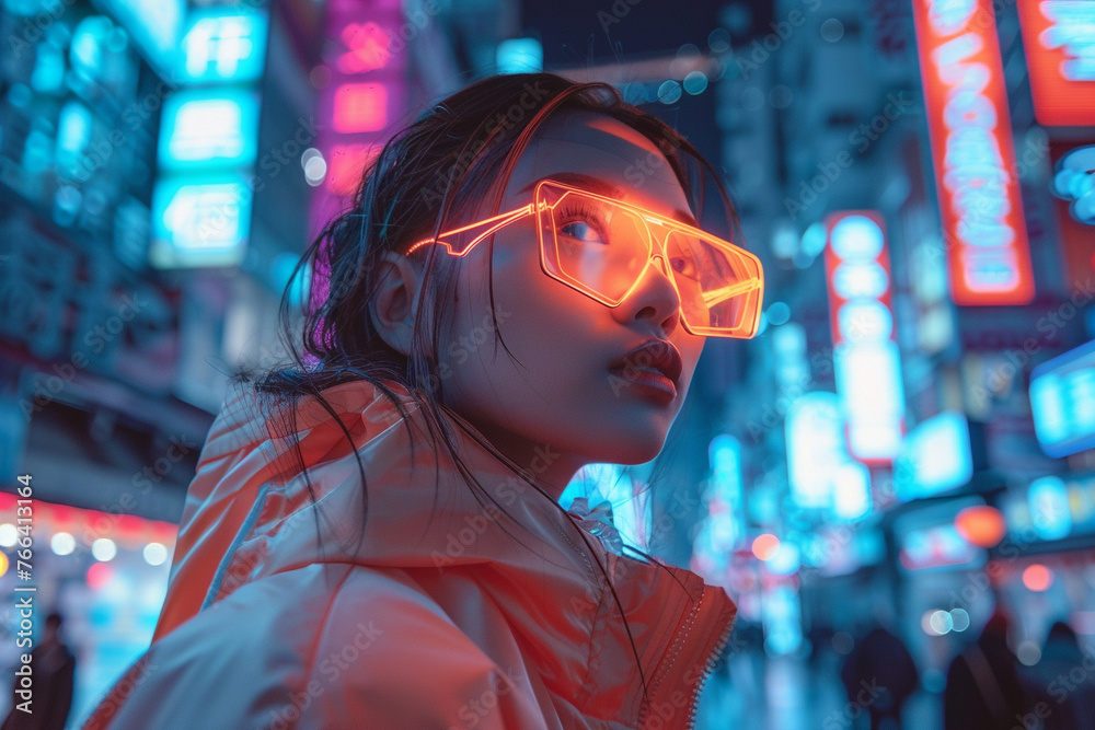 Obraz premium Augmented reality outfits for the metaverse, blending physical and digital fashion elements 