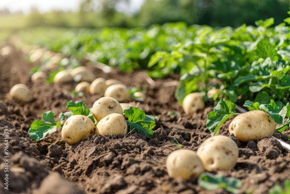 Harvest farming potato at green field earth Harvest farming potato at green field earth