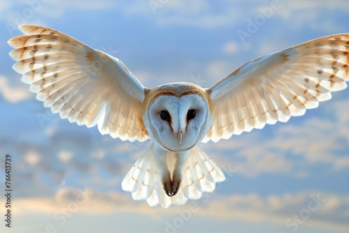 Hunting Barn Owl in flight