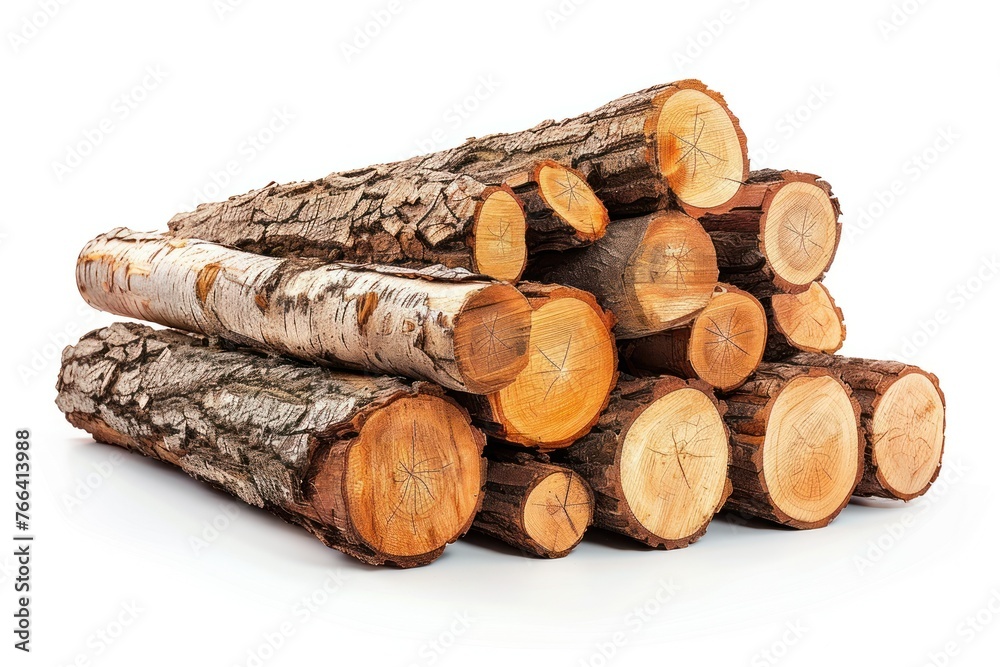 Large pile of logs in a wood processing plant - obrazy, fototapety, plakaty 