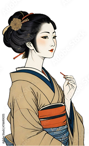 geisha japanese girl illustration portrait isolated on white background