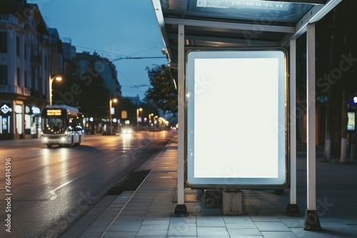 Mockup of blank advertising light box night down town