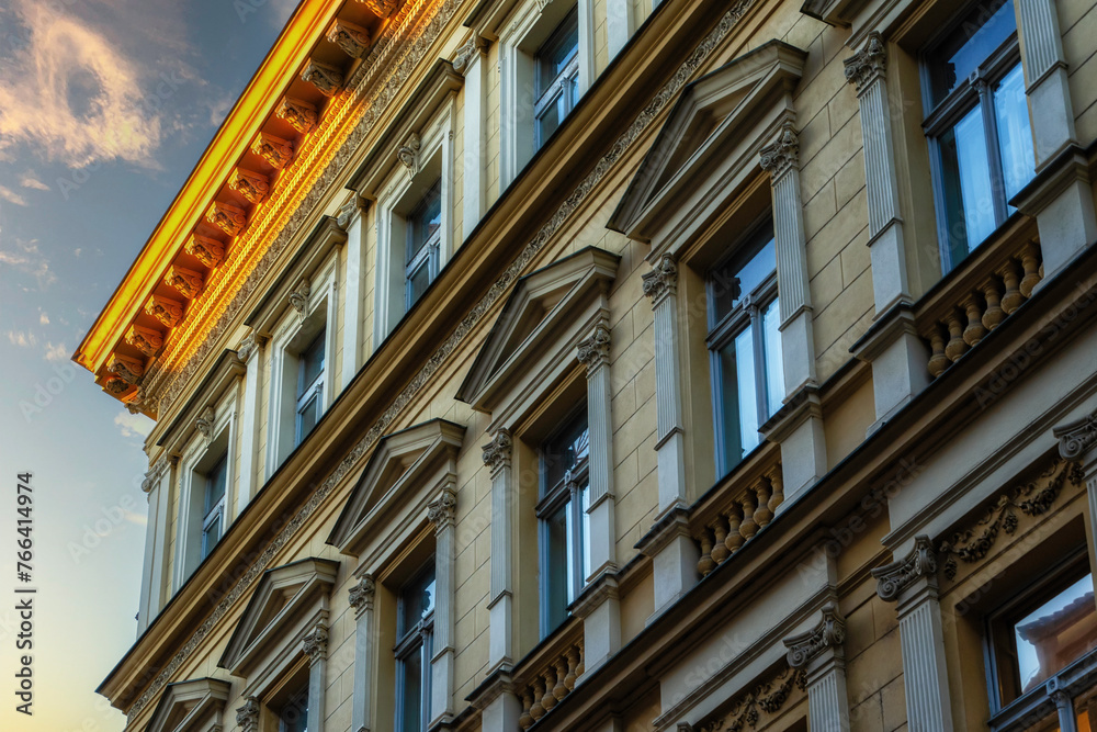 Detail of facades of houses near old town square, Prague - Czech Republic