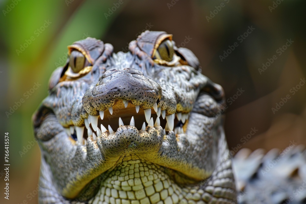 portrait of a crocodile with a big teeth smile and huge eyes portrait of a crocodile with a big teeth smile and huge eyes