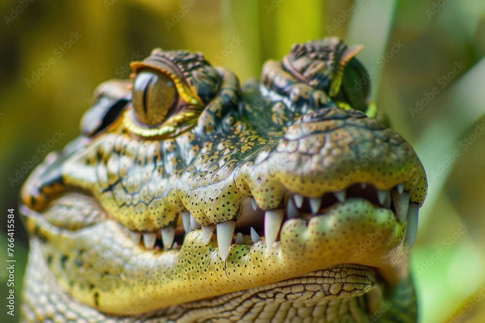 portrait of a crocodile with a big teeth smile and huge eyes portrait of a crocodile with a big teeth smile and huge eyes