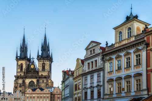 Central square of the old town of Prague with the palace of the town hall. © atosan