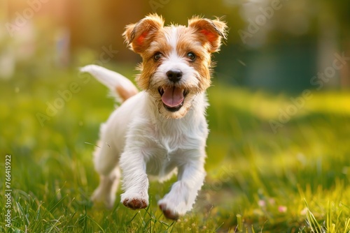 summer concept playful happy pet dog puppy running in grass
