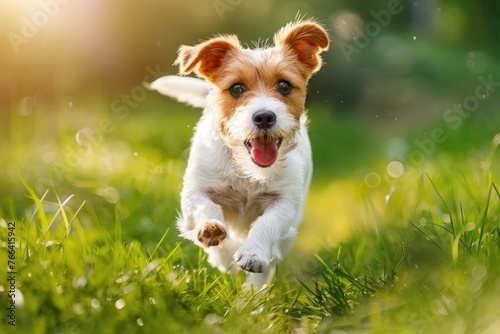summer concept playful happy pet dog puppy running in grass