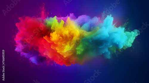 Colorful explosion of colored smoke on a dark background. Vector illustration