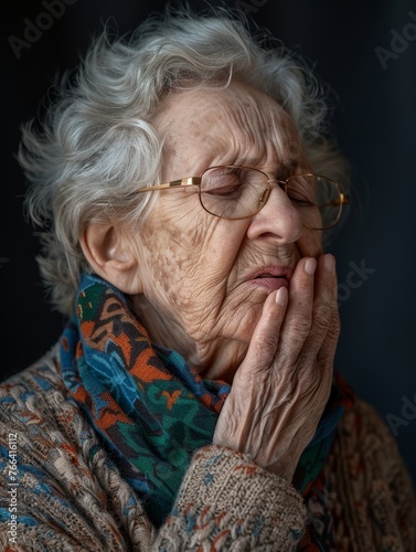 Elderly Woman Experiencing Temporomandibular Joint Discomfort Generative AI photo