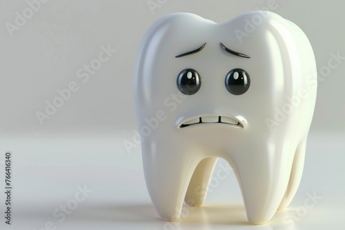 Sad dirty 3d tooth character Isolated on white background
