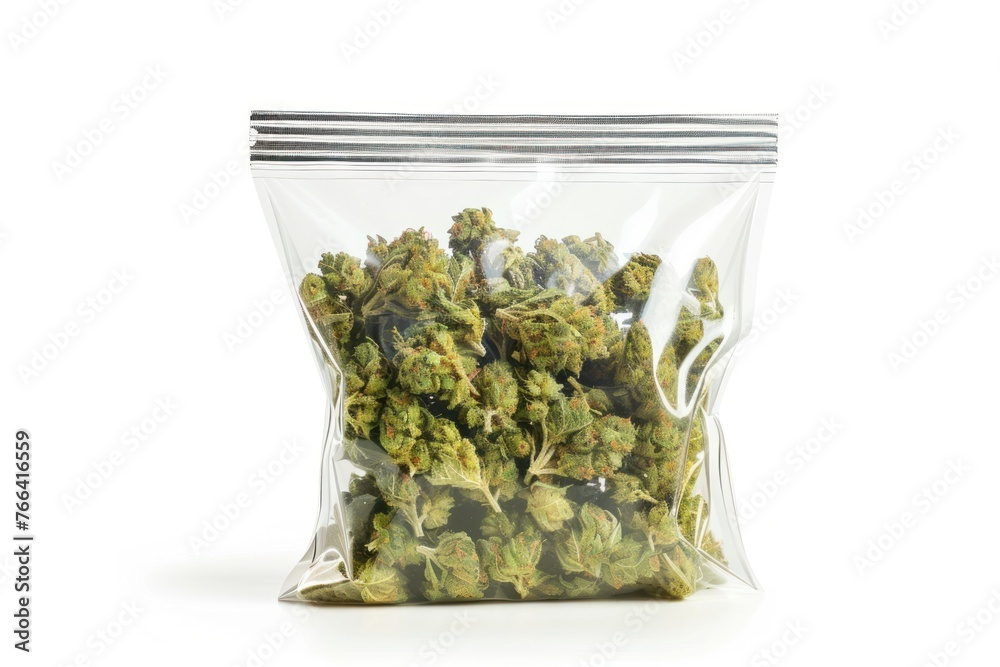 packaged cannabis zipbag on white background - obrazy, fototapety, plakaty 