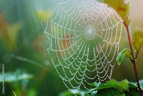 Spyder web with water drops nature background