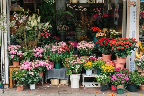 street outdoor flower shop with blank pillboard