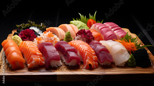 Artistic Display of Assorted Sushi Platter in a Fine Dining Setting