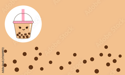 Bubble​ milk​ green​ tea​ background and bubble milk cup cartoon​ vector​ illustration.​ Flat design.