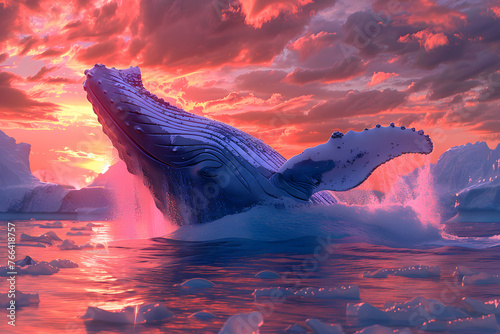 hermoso atardecer en medio del mar, ballenas y un cielo muy lindo photo