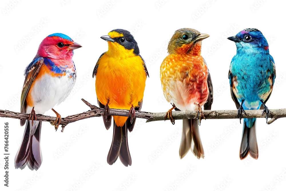 Collection of 4 Beautiful bird In different view, isolated on white background PNG